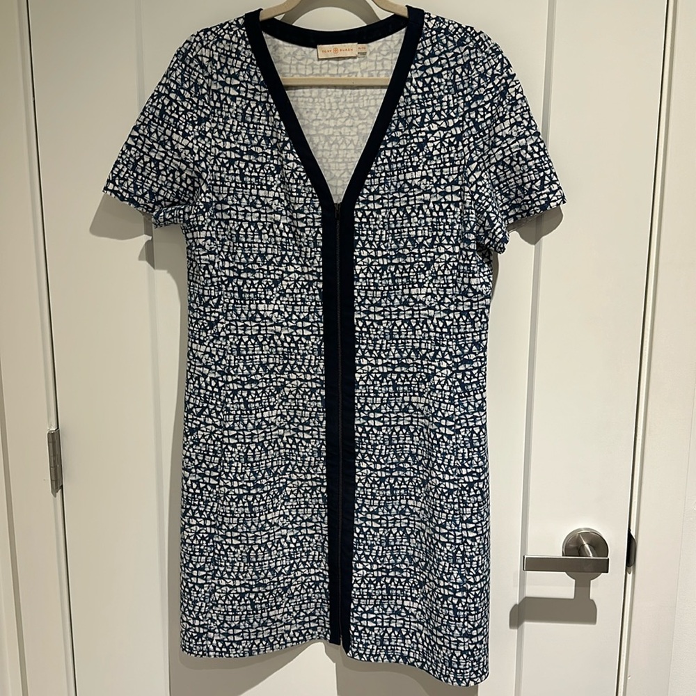 Tory Burch Geometric Print Zip-Front Ponte Dress